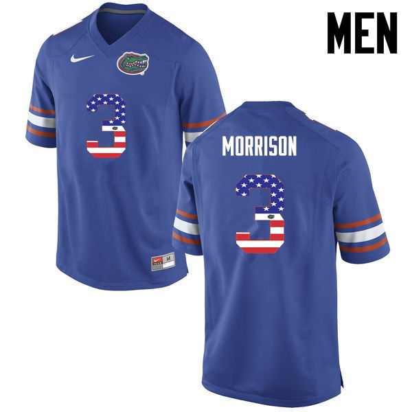 Men's NCAA Florida Gators Antonio Morrison #3 Stitched Authentic USA Flag Fashion Nike Blue College Football Jersey FTC8665MU